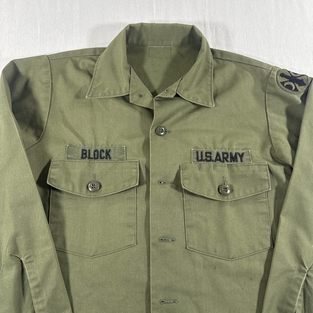 Vintage 80s US Military Og 507 Shirt Cold War Era 210th Field Artillery Brigade